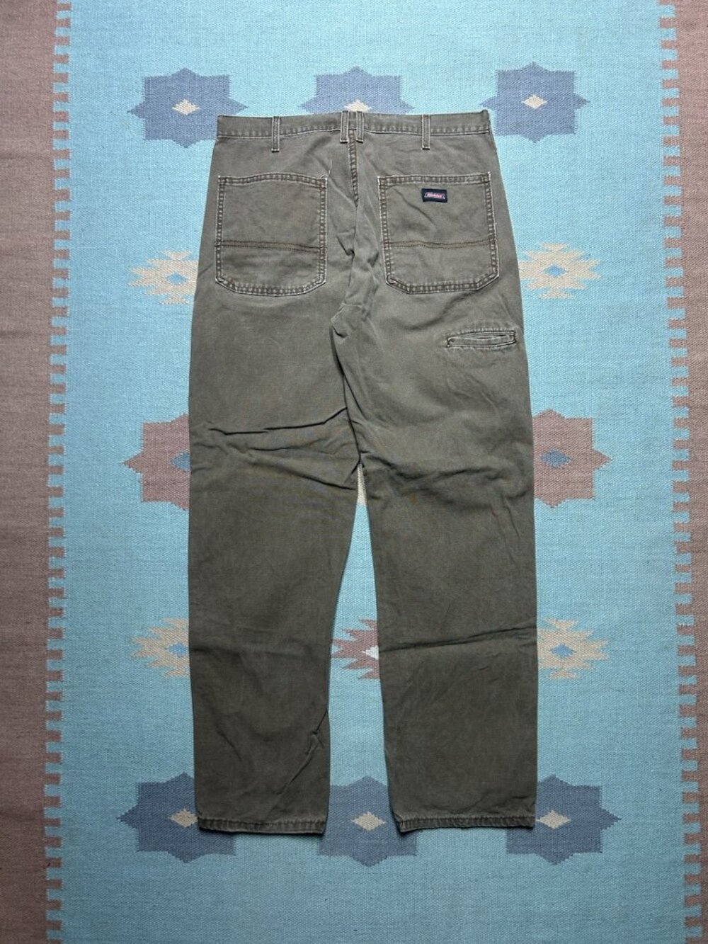 Vintage dickies canvas carpenter pants tan brown workwear skater baggy 34x33
